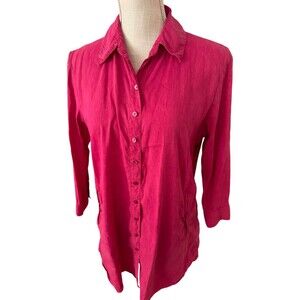 Eileen Fisher Pink Button Down‎ Tunic Blouse Pockets Size Small Linen Blend